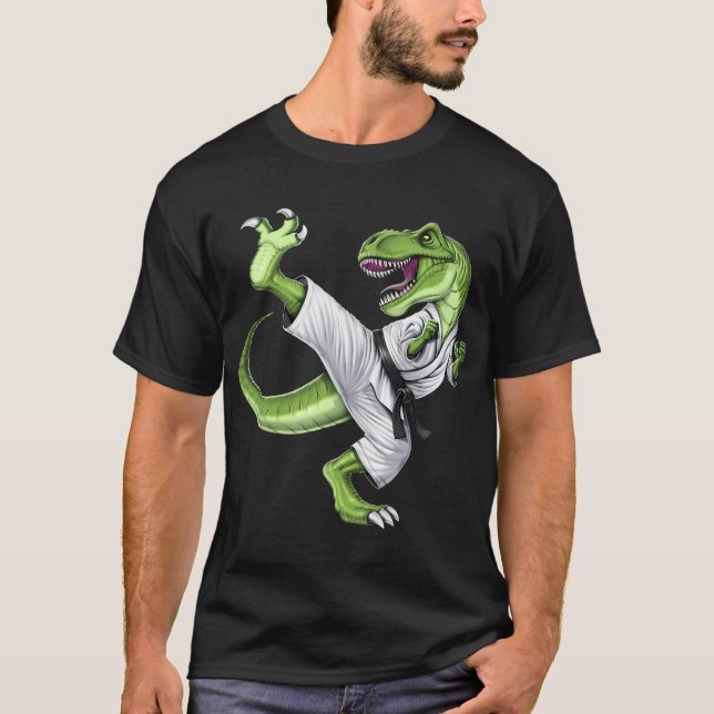 Camiseta T-Rex Dinossauro de Karatê (Frente)