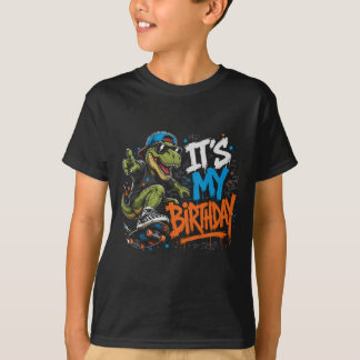 Camiseta T-Rex Dinossauro de Skate Legal É Meu Aniversário 