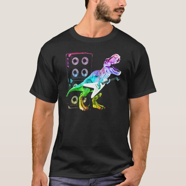 Camiseta T Rex Dinossauro E Guitarra (Frente)