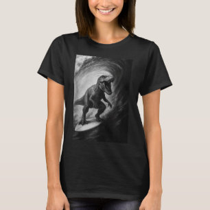 Camiseta T rex dinossauro engraçado selfie de surfe prancha