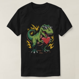 Camiseta T-Rex Dinossauro Legal Coração de Dia dos Namorado