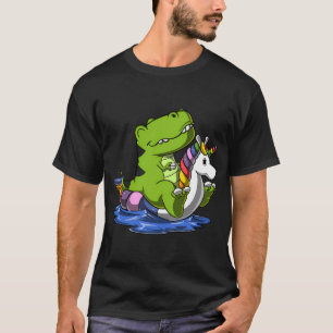 Camiseta T-Rex Dinossauro Montando Flutuador de Unicórnio