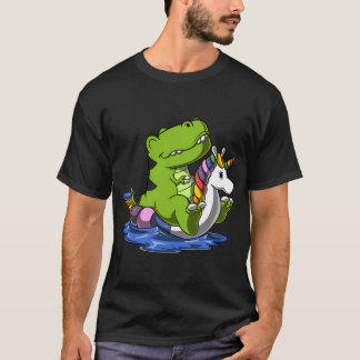 Camiseta T-Rex Dinossauro Montando Flutuador de Unicórnio