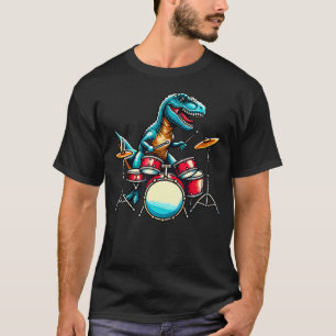 Camiseta T-Rex Dinossauro Tocando Bateria Dinossauros Bater