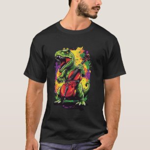 Camiseta T-Rex Dinossauro Tocando Cello Para Meninos Crianç