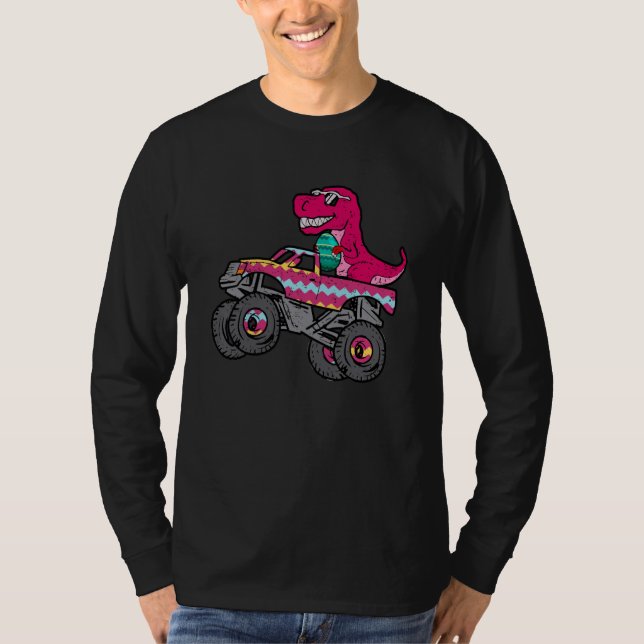 Camiseta T Rex Easter Bunny Dinosaur Boys Monster Truck Kid (Frente)