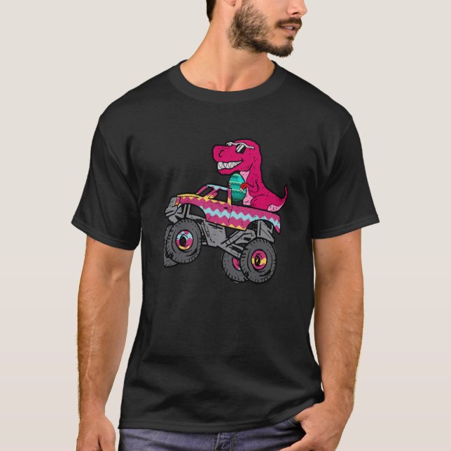 Camiseta T Rex Easter Bunny Dinosaur Boys Monster Truck Kid (Frente)