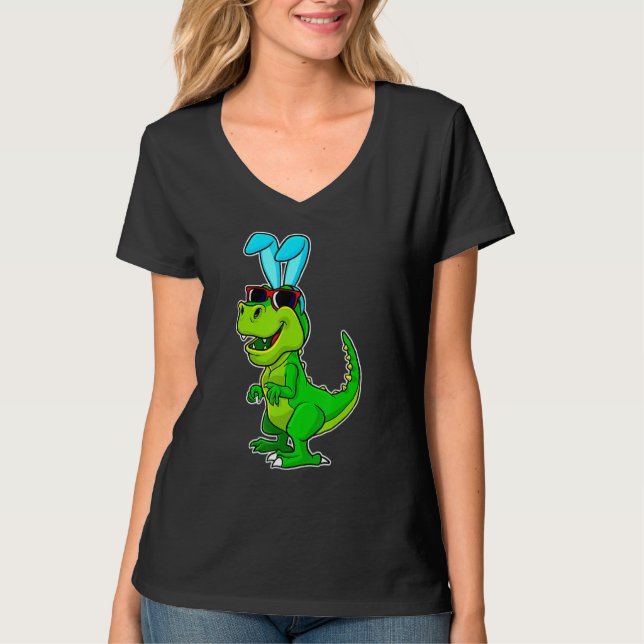 Camiseta T Rex Easter Bunny Engraçado Dinossauro Boys Baske (Frente)
