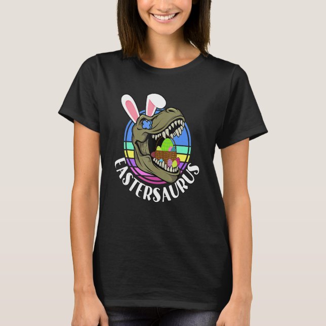 Camiseta T Rex Easter Bunny Engraçado Dinossauro Páscoa Sau (Frente)