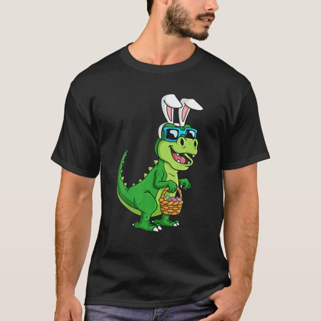 Camiseta T Rex Easter Bunny With Eggs Basket Funny Dinosaur (Frente)