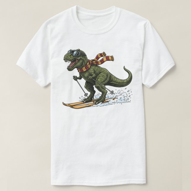 Camiseta T-Rex Engraçado de Esqui (Frente do Design)