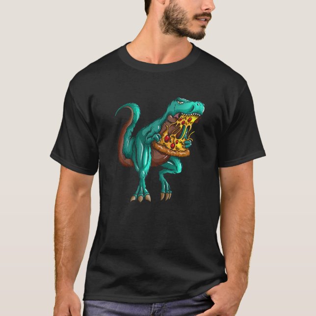 Camiseta T rex Fast Food  Tyrannosaurus Rex Eats Pizza Fan  (Frente)