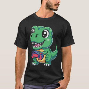 Camiseta T-Rex Feliz Com Controle De Jogo Dinossauro Gamer 
