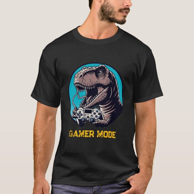 Camiseta T-Rex Gamer Mode Dinosaur Art (Frente)