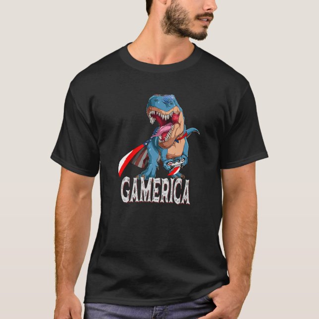 Camiseta T Rex Gamerica de Jogos - Engraçado Jogos T Rex Ga (Frente)