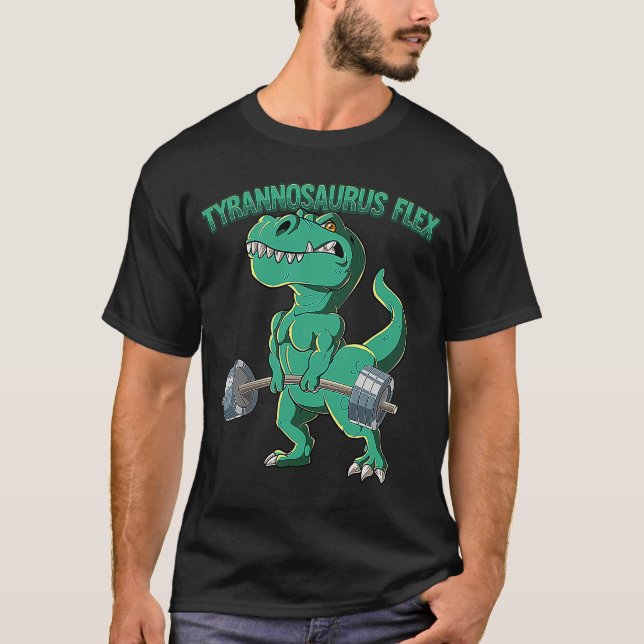 Camiseta T Rex Gym Construção de Porcos Tyrannosaurus Flex (Frente)