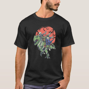 CAMISETA T REX HALLOWEEN SKELETON RIDANDO MUMMY DINOSAUR RE