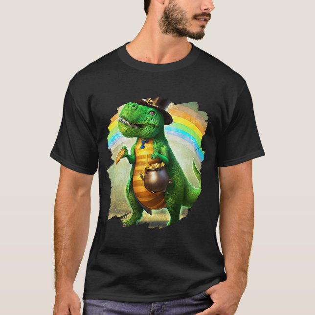Camiseta T Rex Leprechaun Dia de São Patrício Tyrannosaurus (Frente)