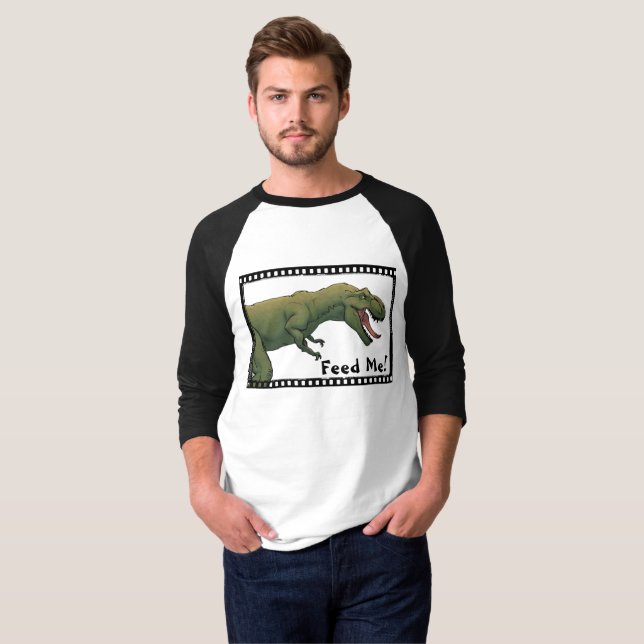 Camiseta T-Rex Me Alimente! Dinossauro Tyrannosaurus (Frente Completa)