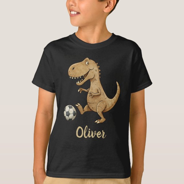 Camiseta T-Rex Miniatura Jogando Futebol Personalizado (Frente)