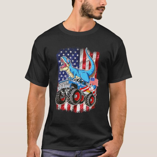 Camiseta T Rex Monster Truck 4 De Julho Americano Fl (Frente)