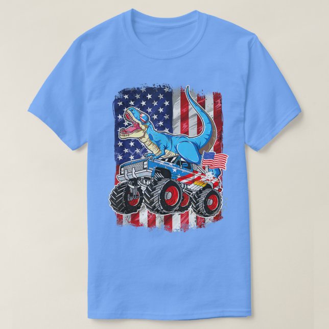 Camiseta T Rex Monster Truck 4 De Julho Americano Fl (Frente do Design)