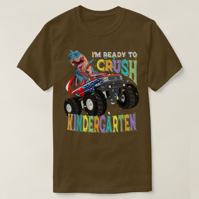 Camiseta T Rex no Monster Truck - Estou pronto para esmagar (Frente do Design)