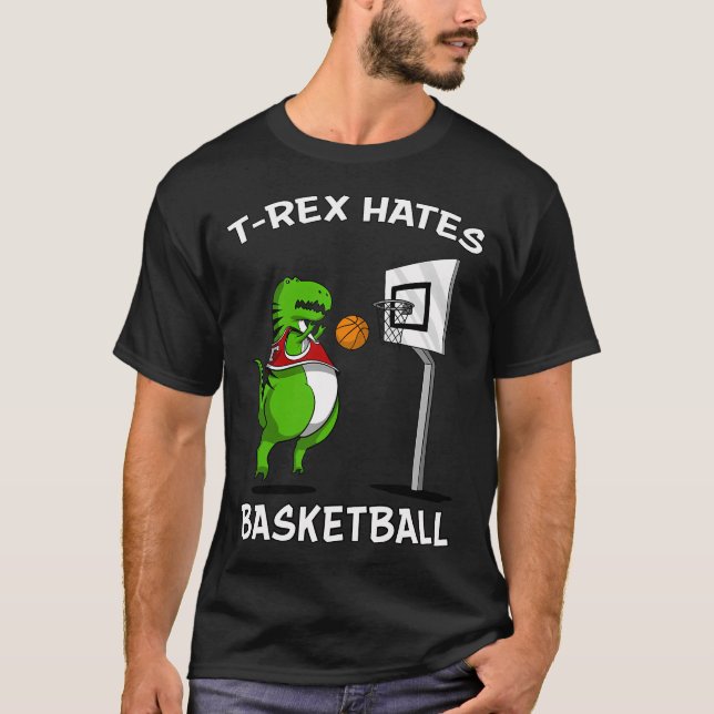 Camiseta T-Rex Odeia Basquete Braços Curtos Dinossauro Engr (Frente)