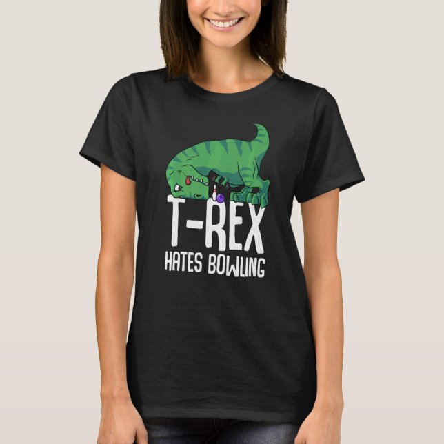 Camiseta T Rex Odeia Boliche Armas Curtas Dino TRex (Frente)