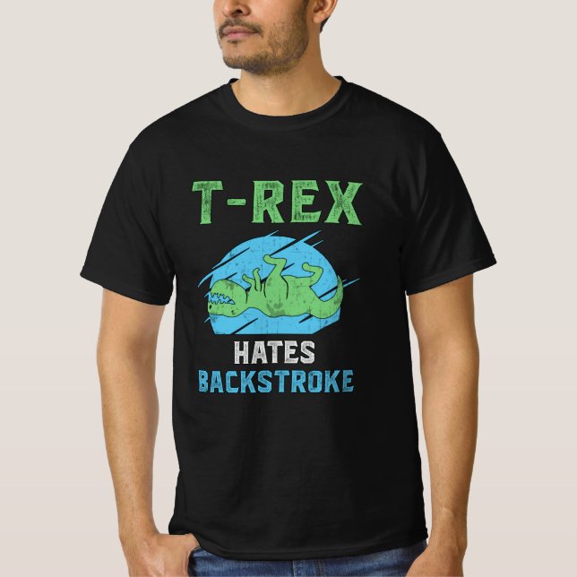 Camiseta T-Rex Odeia Curso Traseiro Nadando Natação Nadador (Frente)