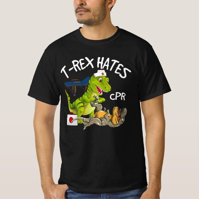 Camiseta T-Rex Odeia Dor de Emergência Enfermeira Enfermeir (Frente)