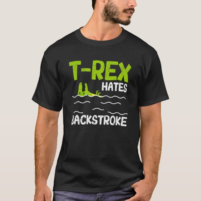 Camiseta T Rex Odeia Natação Dinossauro do nadador de traça (Frente)