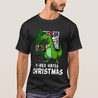 Camiseta T-Rex Odeia O Natal Dinossauro Engraçado Papai Noe