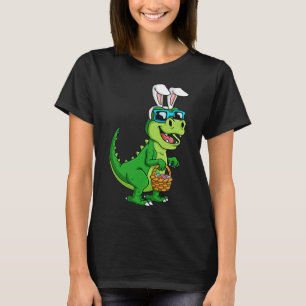 Camiseta T Rex Páscoa Coelhinha Com Cesta De Ovos Dinossaur