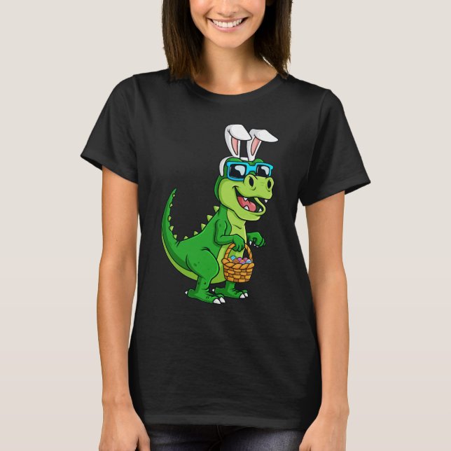 Camiseta T Rex Páscoa Coelhinha Com Cesta De Ovos Dinossaur (Frente)
