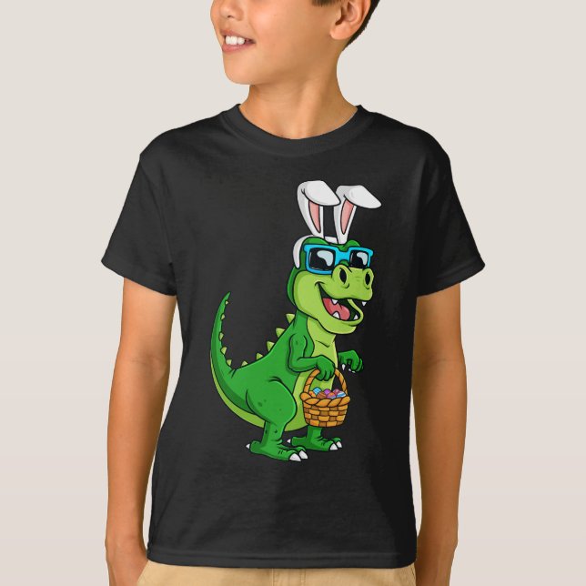 Camiseta T Rex Páscoa Coelhinha Com Cesta De Ovos Dinossaur (Frente)