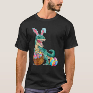 Camiseta T Rex Páscoa Coelho Engraçado Orelha Meninos Dinos