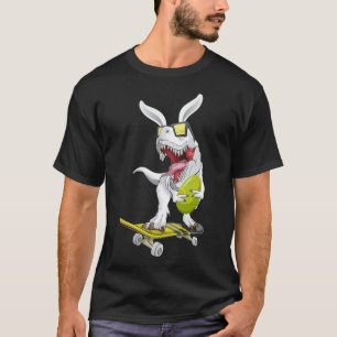 Camiseta T Rex Páscoa Dinossauro Coelho Segurando Um Ovo E 