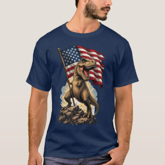 Camiseta T-Rex Patriótico Bandeira Americana Dinossauro 