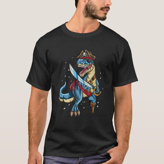 Camiseta T rex Pirata Com Perna De Peg E Saber Pira (Frente)