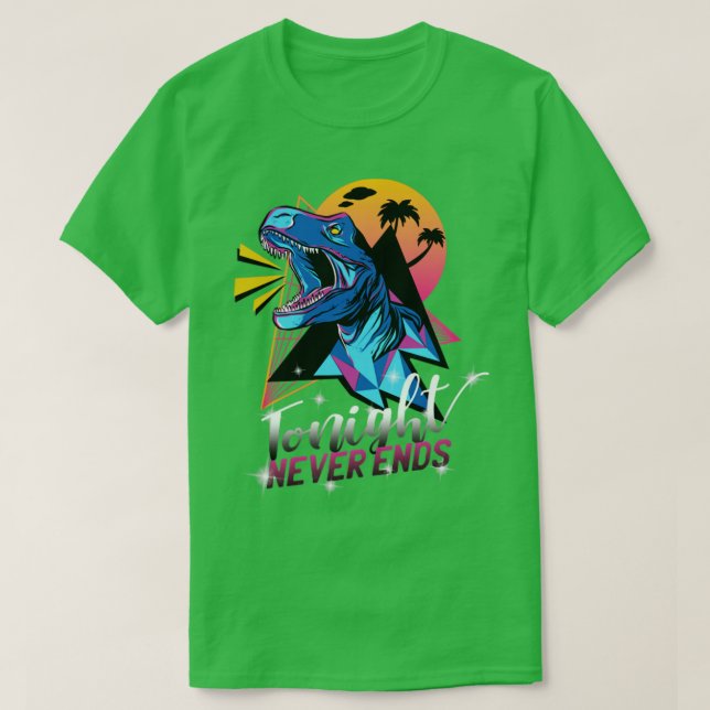 Camiseta T Rex Retro Neon Party (Frente do Design)