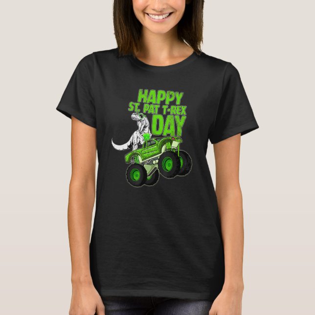 Camiseta T Rex Riding Monster Truck Happy Rua Day (Frente)