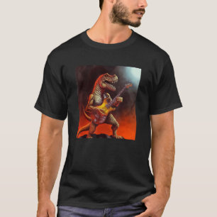 Camiseta T Rex Rocker Dinossauro Toca Guitarra Rockstar Gu
