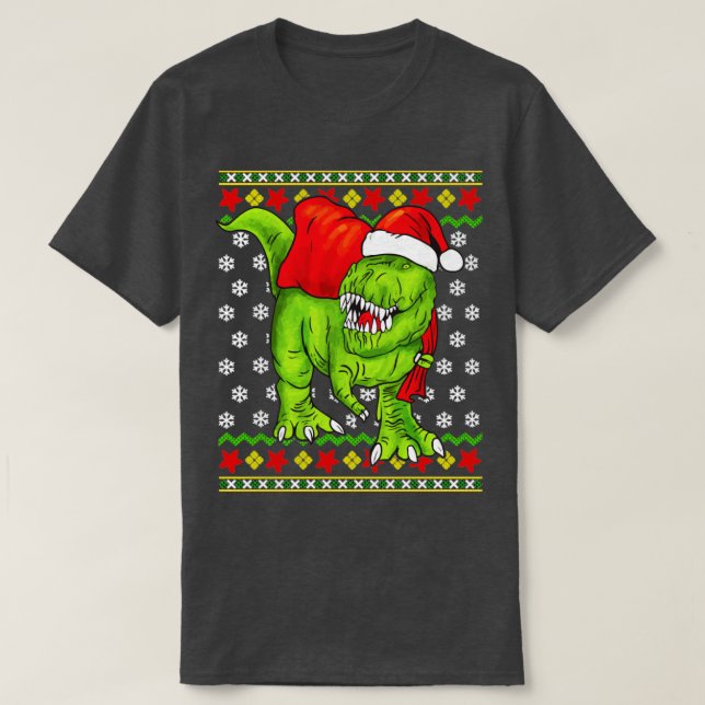 Camiseta T Rex Santa Claus Ugly Christmas Sweater (Frente do Design)
