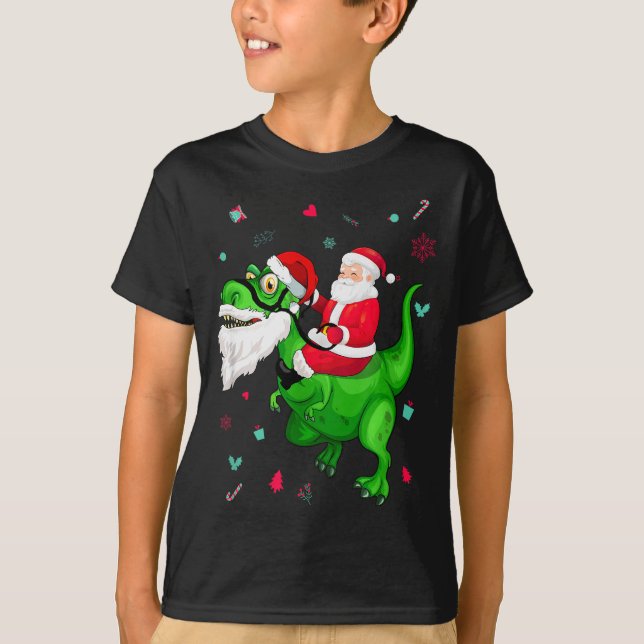 Camiseta T-rex Santa Ride Funny Ugly Christmas Toddler_kids (Frente)