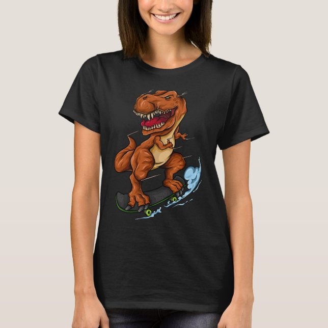 Camiseta T-rex skate - T-rex Dinossauro Fofo Skatista (Frente)