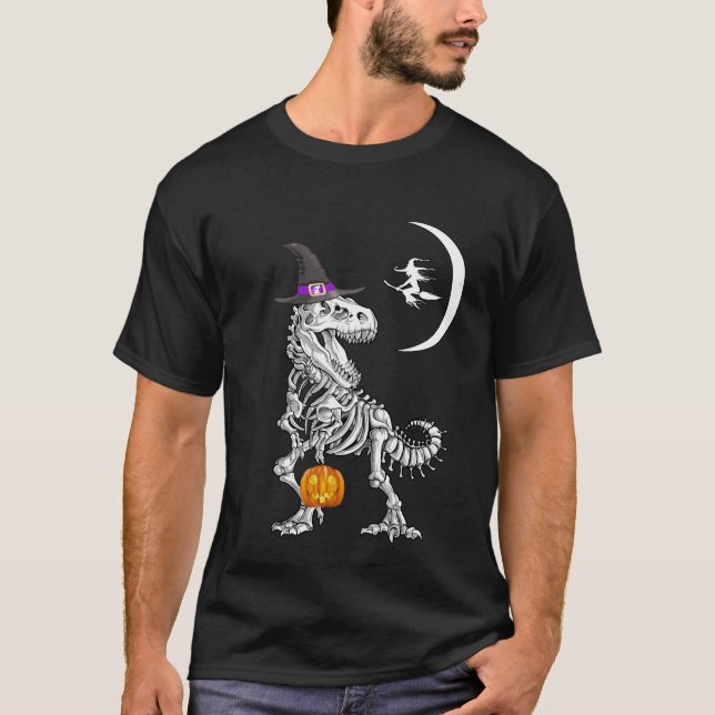 Camiseta T-Rex Skeleton Pumpkin Bruxo de Lua (Frente)