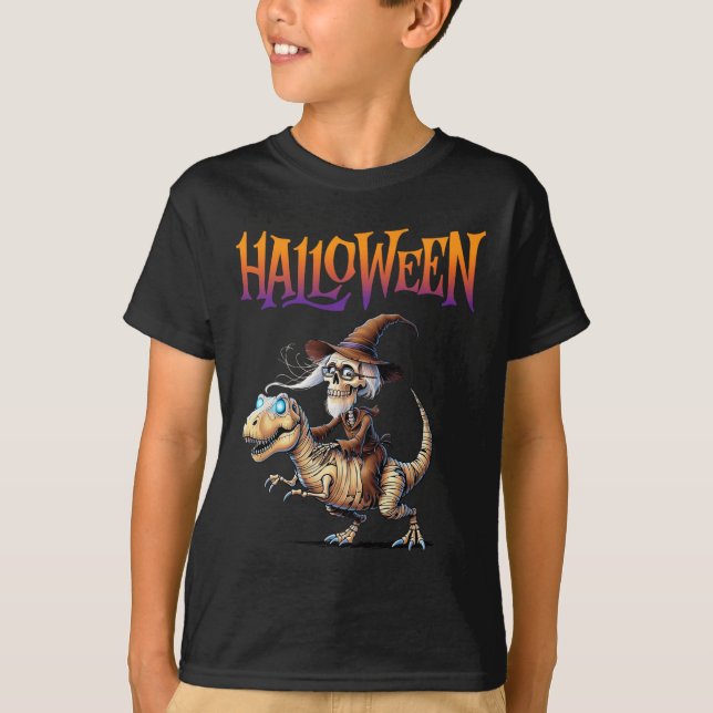 Camiseta T-rex Skeleton Ride Halloween (Frente)