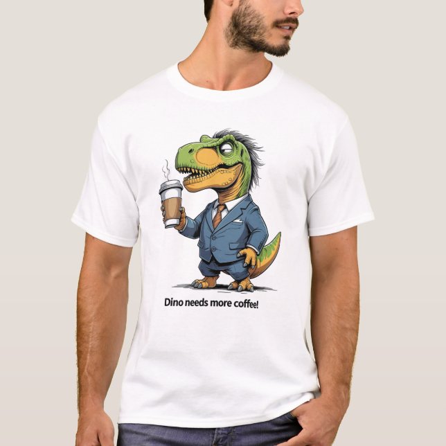 Camiseta T-Rex sobrecarregado com café (Frente)