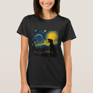 Camiseta T Rex Starry Night Van Gogh Dinosaus Oferece Homen